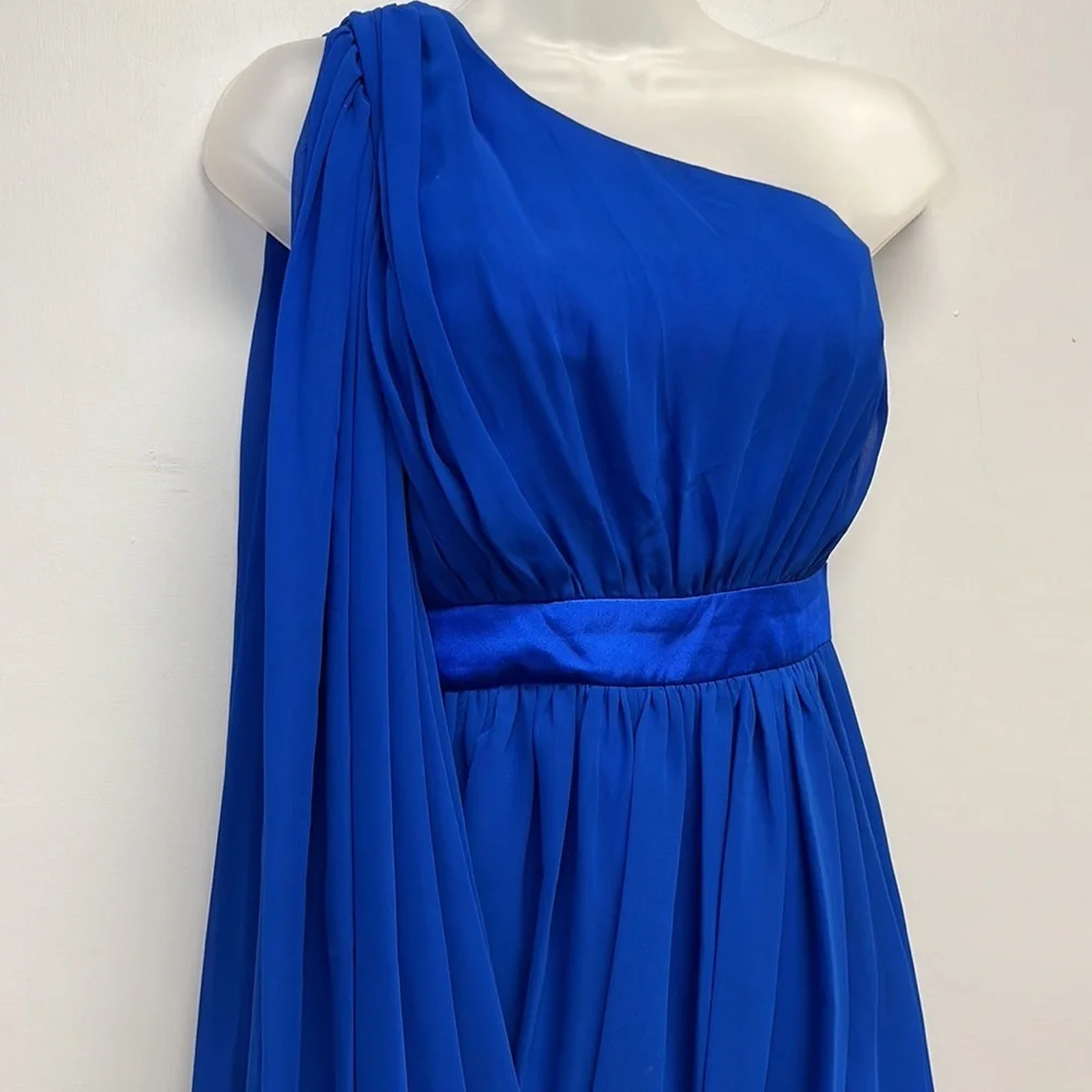 Caché Cobalt Blue One Shoulder Draped Dress